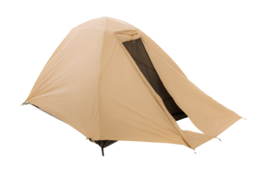 Single beige dome tent with transparent background