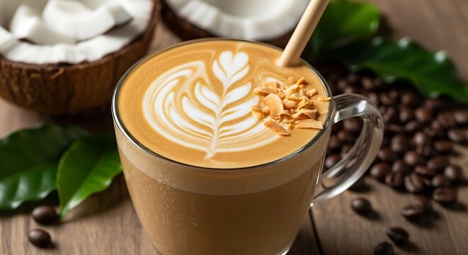 Coconut Latte Art - A Tropical Coffee Delight with Fresh Coconut.