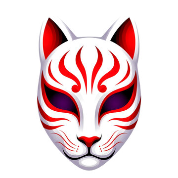 Traditional fox mask with red pattern on background