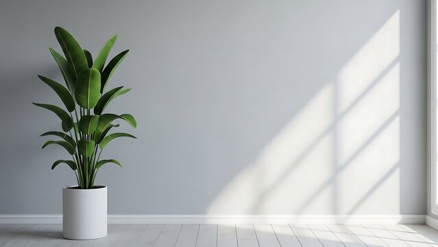 Single Potted Plant in a Bright, Minimalist Room houseplant greenery