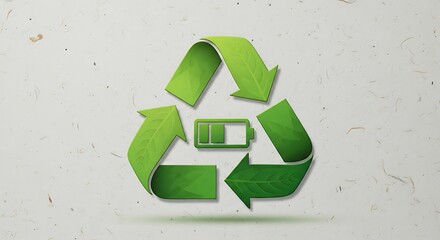 Recycling symbol with battery icon, representing environmental sustainability and waste management.