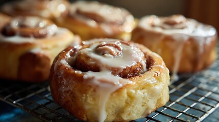 Tray of Freshly Baked Cinnamon Rolls / 焼きたてのシナモンロールのトレー