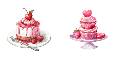 valentine dessert watercolor vector illustration
