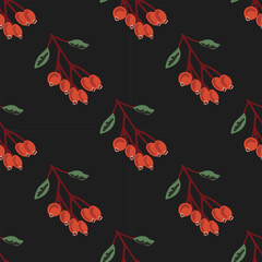 Seamless dogrose berries vector pattern