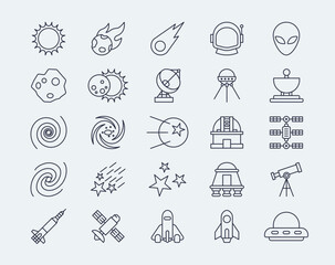 Fototapeta premium Planets line icons set. Editable stroke. Simple vector icon in modern thin line style. Vector illustration.