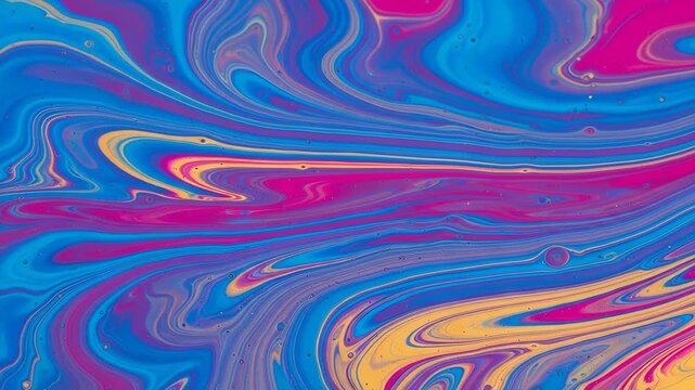 Swirling abstract pattern of blue pink and yellow liquid