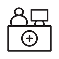 Obraz premium Professional Medical Desk icon collection featuring organized healthcare workspace symbols for clinics, hospitals, and patient services