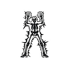 Black and white vintage retro illustration of a human skeleton surrounded by electrical energy Vector style