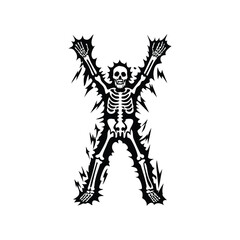Black and white vintage retro illustration of a human skeleton surrounded by electrical energy Vector style