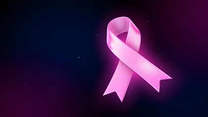 Glowing pink ribbon symbol of breast cancer awareness