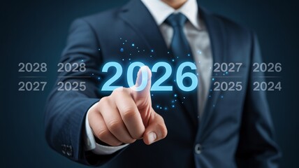 Obraz premium Businessman selecting 2026 as the year for business success and future growth