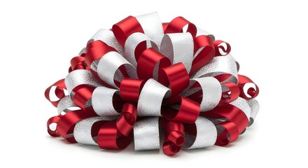 Red and Silver Ribbon Bow Festive Decoration