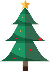 Fototapeta premium Layered Christmas tree with star and decoration flat icon