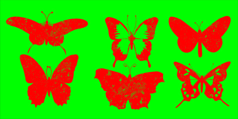 modern.Vibrant Red Butterflies Silhouettes On Bright Green Background For Nature Decor And Stock Use