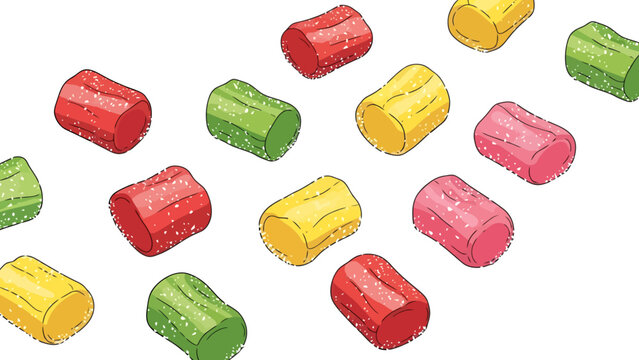 Colorful Sugar Coated Candy Pieces Isolated on White Background sweet dessert indonesian food lupis traditional