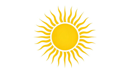 Yellow sun with rays isolated on white background