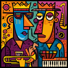 Obraz premium Vibrant Jazz Musicians Playing Instruments