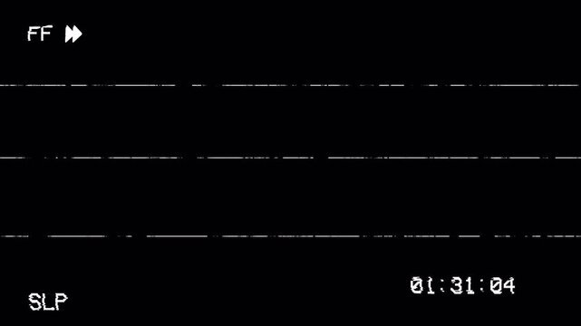 VHS Glitch Overlay Loopable Background with Fast Forward, Timecode, and Tracking Distortion Effect 4k video animation seamless loop