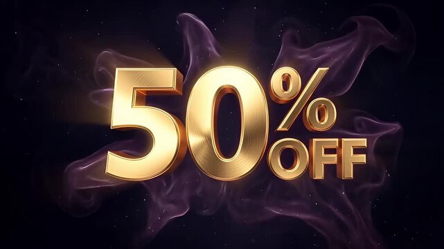 Golden Fifty Percent Off Sale Promo with Nebula Background Animation