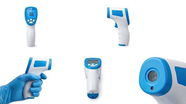 Non-contact infrared thermometer in various views on white