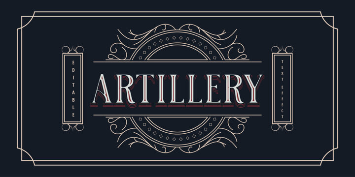 Art Deco Style Editable Text Effect with Vintage Ornamental Border and 'Artillery' Typography