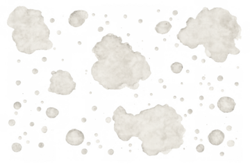 White watercolor snow effect texture with abstract splatter and splotches on transparent background