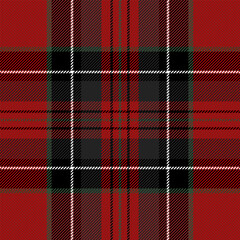Christmas and new year tartan plaid. Scottish pattern in black, red, green and white cage. Scottish cage. Traditional Scottish checkered background. Seamless fabric texture. Vector illustration