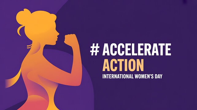 International Womens Day silhouette woman flexing arm hashtag Accelerate Action female