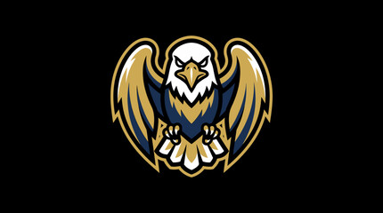 Fototapeta premium Fierce bald eagle with spread wings and sharp talons in a bold graphic emblem style illustration