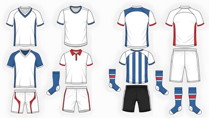 Sportswear Variety: A comprehensive display of sportswear attire, artfully arranged, encompassing a spectrum of designs, offering a detailed glimpse into the various forms and elements involved.