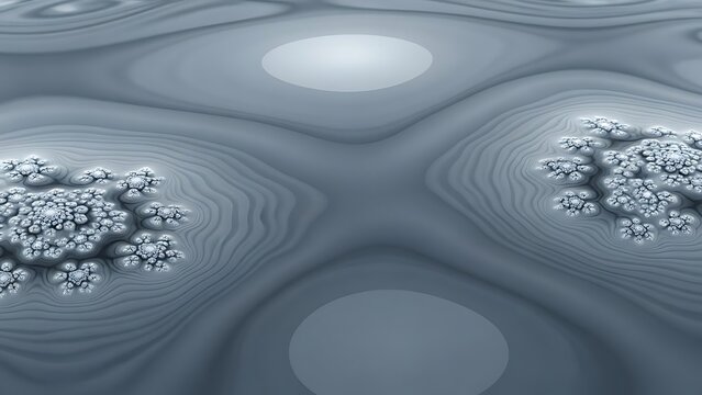 Discover the stunning geometric fractal landscape with intricate swirling patterns and a serene, ethereal vibe perfect for science, technology, and artistic projects, inviting exploration