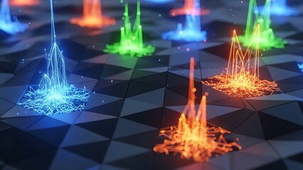 Dynamic abstract network with vibrant light emissions showcasing future technology and digital connectivity, perfect for modern business presentations and innovative tech solutions