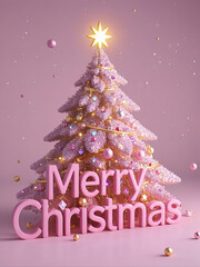 Pastel Pink Christmas Tree: Merry Christmas Greeting