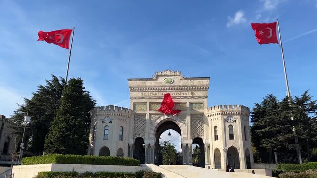 Istanbul University Central Campus entrance in Istanbul, Turkey. It's the first university in modern Turkey. (4K video)