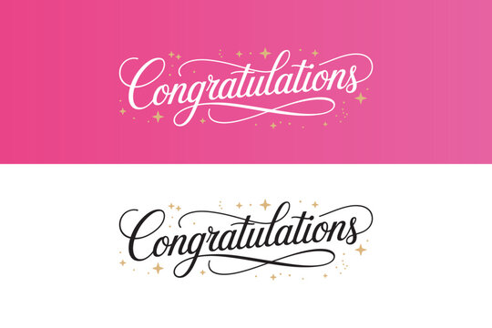 Elegant “Congratulations” script typography with gold sparkle accents, Modern celebration design
