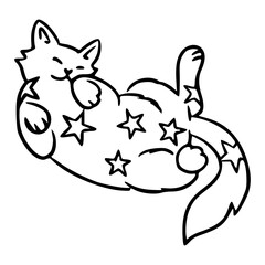 cute sleeping cat with stars pattern outline