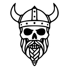Viking skull with braided beard and horned helmet