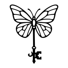 ornate butterfly skeleton key outline vector