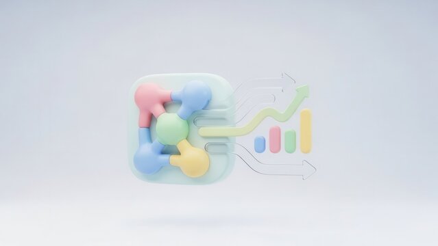 Abstract representation of data analysis process symbolized by pastel shapes and visual data trends