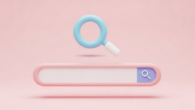 Pastel-themed web search interface with a search bar and a magnifying glass icon
