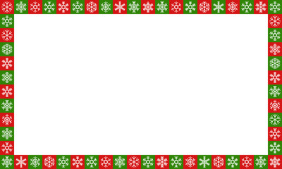 white snowflakes in green red chessboard frame, christmas announcement message template, new year greetings background