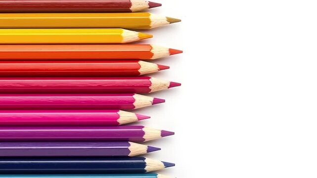 colored pencils lined up on a white background
