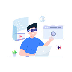 Cyberspace isolated. Virtual reality technology, gaming and education. People collection of scenes in flat design. Vector illustration