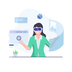 Cyberspace isolated. Virtual reality technology, gaming and education. People collection of scenes in flat design. Vector illustration