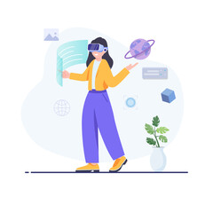 Cyberspace isolated. Virtual reality technology, gaming and education. People collection of scenes in flat design. Vector illustration