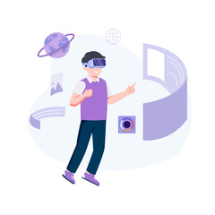 Cyberspace isolated. Virtual reality technology, gaming and education. People collection of scenes in flat design. Vector illustration
