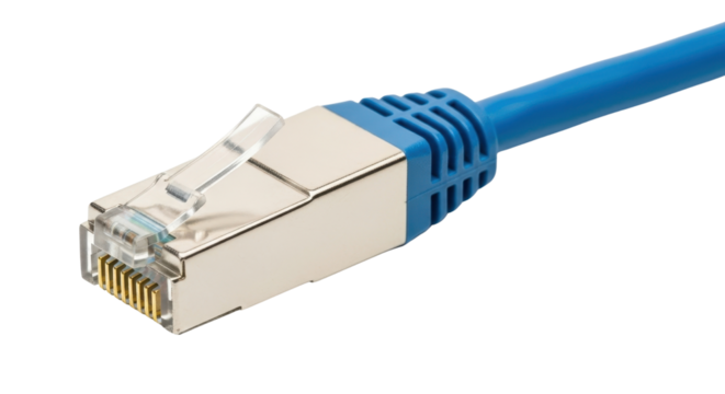 Blue ethernet cable close-up isolated PNG with Transparent Background