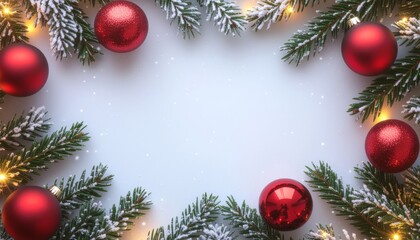 Frosted Christmas Frame with Red Ornaments