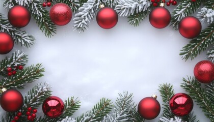 Frosted Christmas Frame With Red Ornaments