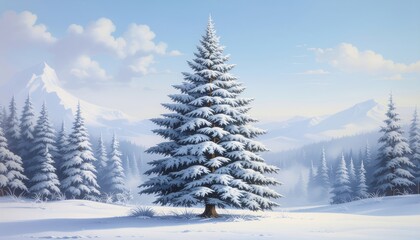 Naklejka premium Snow Covered Pine Tree In Winter